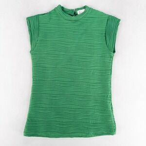 Liam & Co Womens Sleeveless Top Medium Green Wavy Pleated Mock Neck Stretch Knit